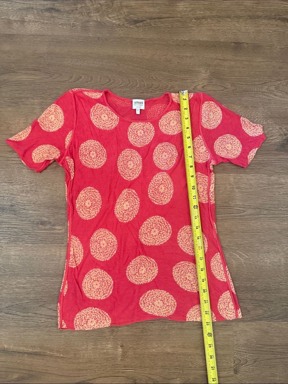 Armani Collezioni Red Coral Vintage Silk Short Sleeve Tee Dot Size 12